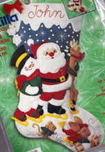 Load image into Gallery viewer, DIY Bucilla Ice Skating Santa Snowman Felt Christmas Stocking Kit 84384 R