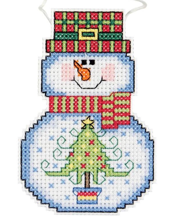 DIY Wizzers Snowman with Tree Christmas Plastic Canvas Cross Stitch Ornament Kit