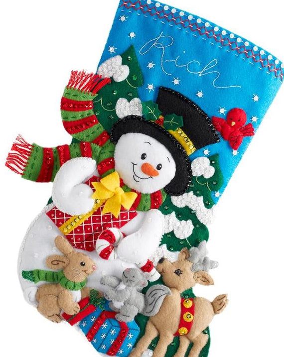 DIY Bucilla Forest Friends Snowman Animals Christmas Felt Stocking Kit 86657