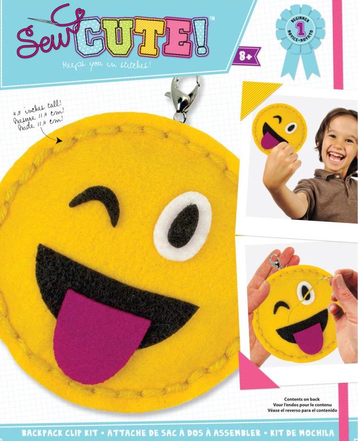 DIY Sew Cute Laugh Emoji Kids Beginner Starter Felt Backpack Clip School Craft