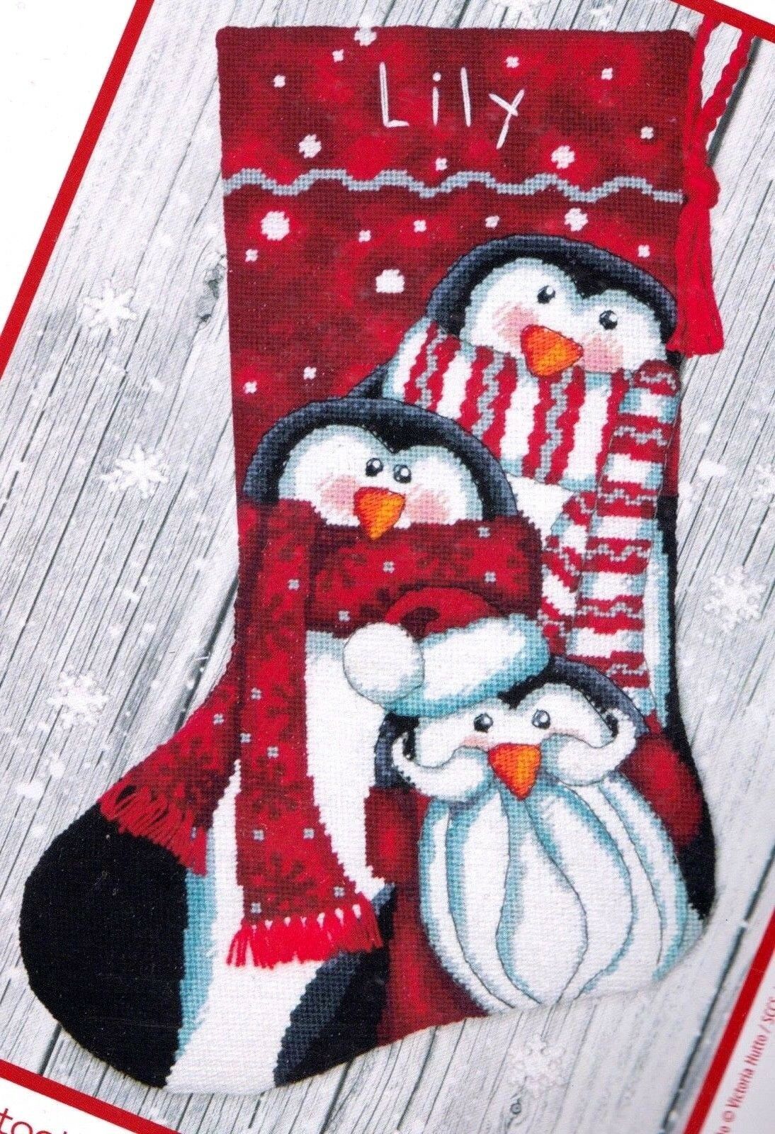 DIY Dimensions Holiday Penguins Snow Christmas Needlepoint Stocking Kit 09158