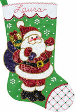Load image into Gallery viewer, DIY Bucilla Glitz Santa Sparkle Christmas Holiday Felt Stocking Kit 89073E