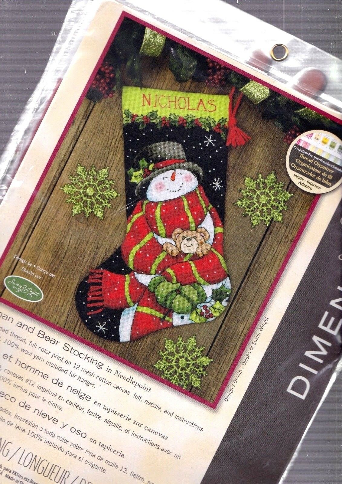 DIY Dimensions Snowman and Bear Snow Christmas Needlepoint Stocking Kit 09151