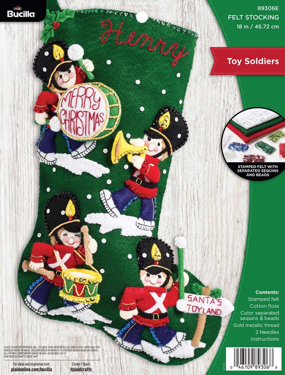 DIY Bucilla Toy Soldiers Marching Band Drum Christmas Felt Stocking Kit 89306E