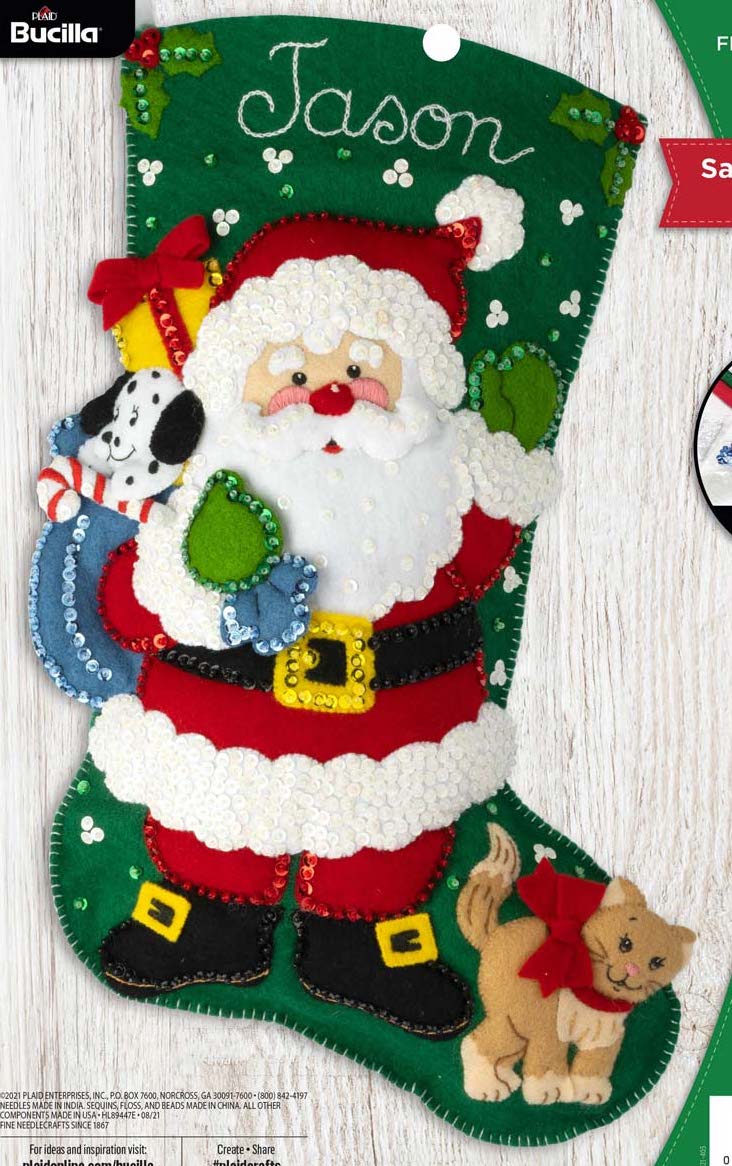 DIY Bucilla Santas Furry Friends Cat Dog Pets Christmas Felt Stocking Kit 89447E