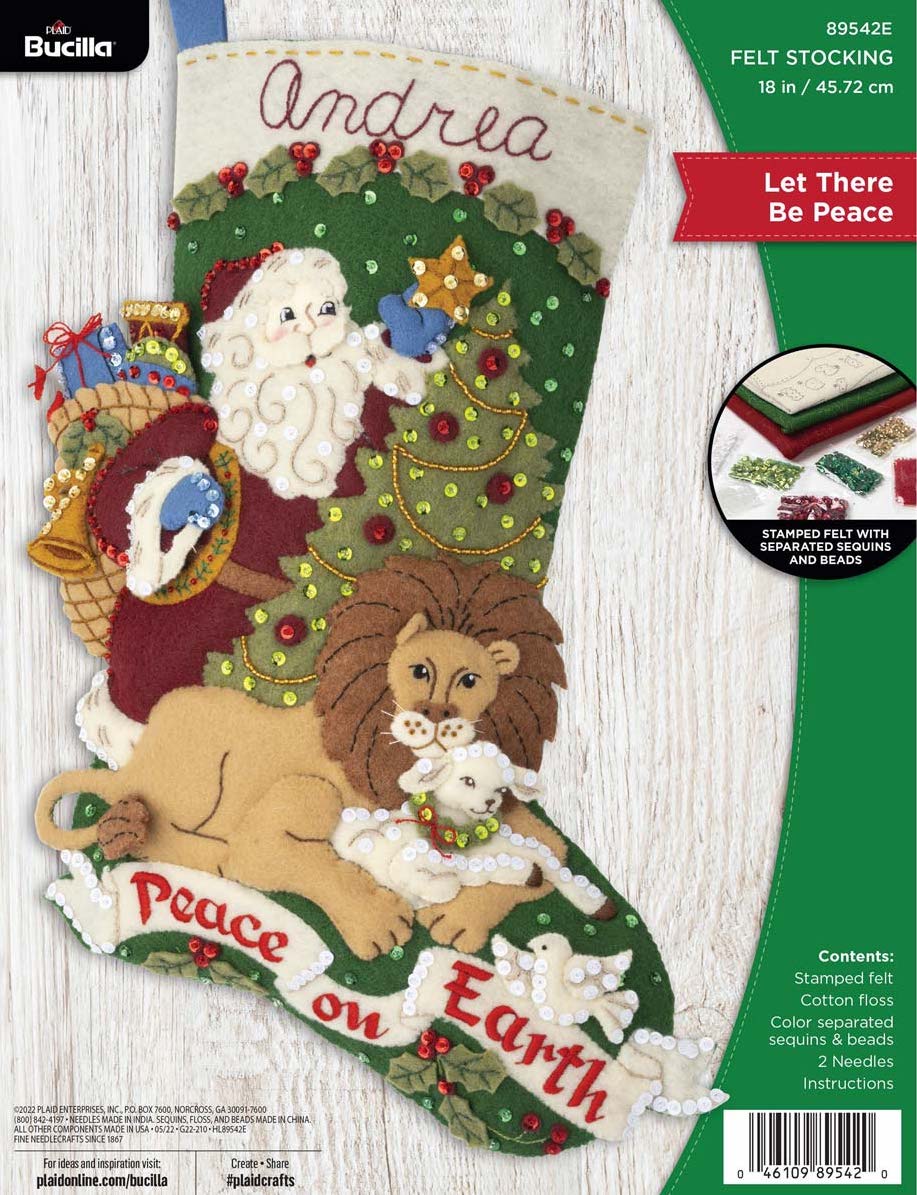 DIY Bucilla Let There Be Peace Santa Lion Christmas Felt Stocking Kit 89542E