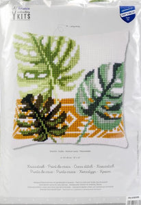 DIY Vervaco Botanical Fern Spring Cross Stitch Needlepoint 16" Pillow Top Kit