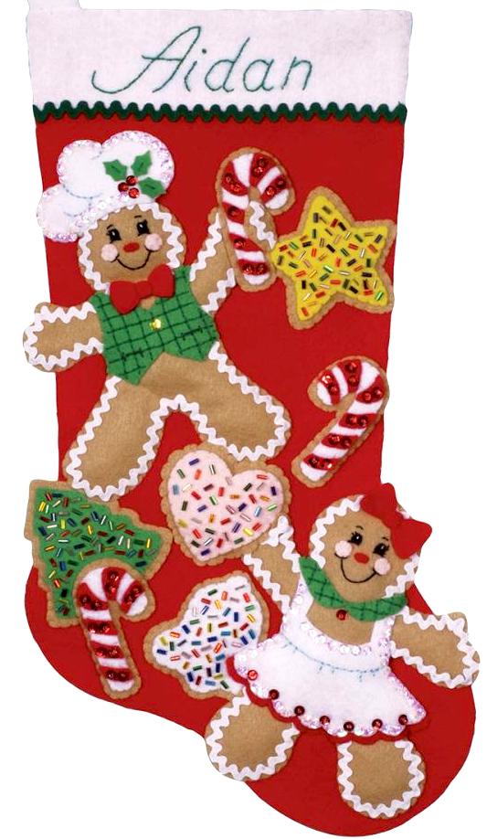 DIY Design Works Gingerbread Friends Christmas Cookies Felt Stocking Kit 5240