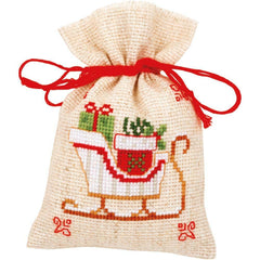 DIY Vervaco Christmas Motif Sleigh Potpourri Gift Bag Counted Cross Stitch Kit