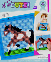 Load image into Gallery viewer, Sew cute needlepoint kit for kids. Design features a horse.