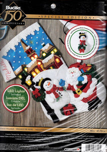 DIY Bucilla Christmas Village Santa Snowman Lighted Felt Stocking Kit 86818
