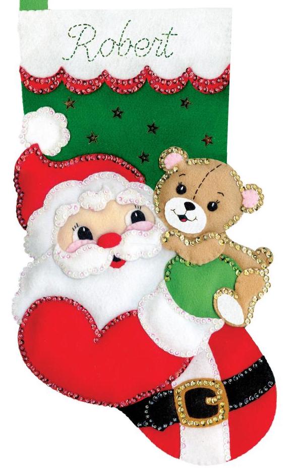 DIY Design Works Santa & Teddy Bear Holiday Christmas Eve Felt Stocking Kit 5264