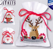 Load image into Gallery viewer, DIY Vervaco Christmas Buddies Santa Owl Deer Gift Bag Counted Cross Stitch Kit