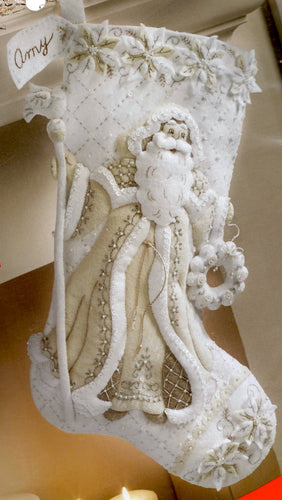 DIY Bucilla Elegant Christmas White Santa Holiday Felt Stocking Kit 86977E