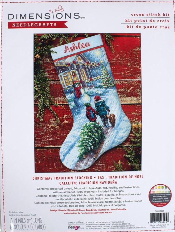 DIY Dimensions Christmas Tradition Snow Counted  Cross Stitch Stocking Kit 08995
