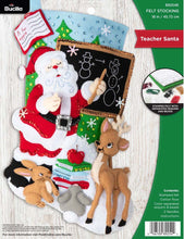 Load image into Gallery viewer, DIY Bucilla Teacher Santa School Class Deer Christmas Felt Stocking Kit 89254E