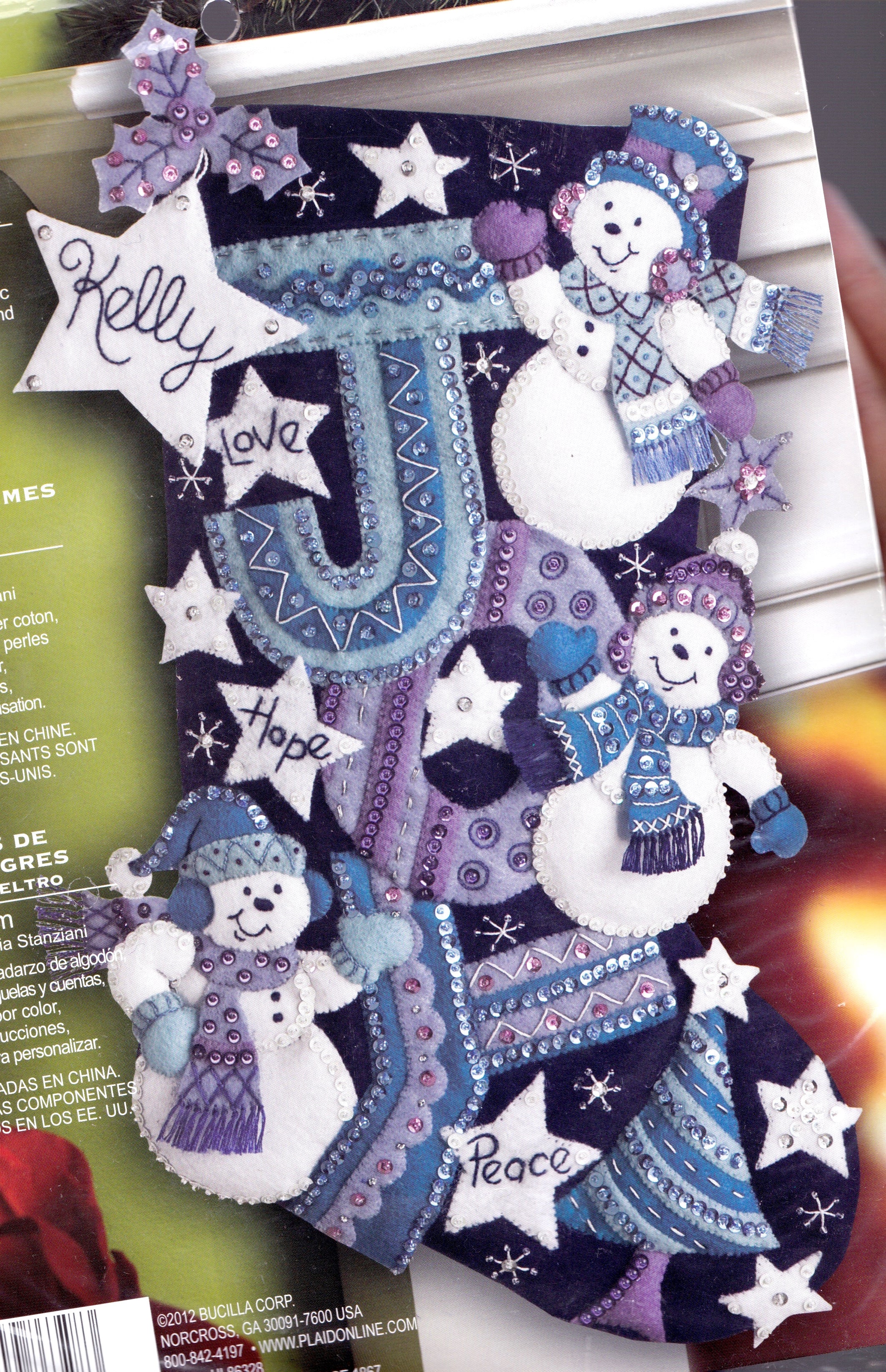 DIY Bucilla Joy Snowmen Snowman Purple Blue Christmas Felt Stocking Kit 86328