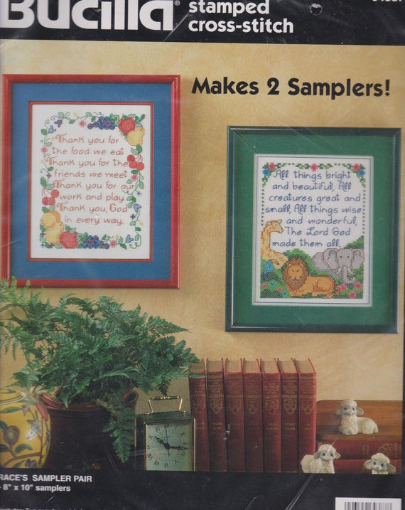 DIY Bucilla Graces Sampler Pair Stamped Cross Stitch Kit