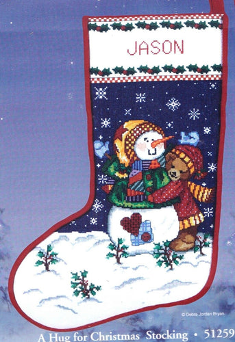 DIY Candamar A Hug for Christmas Snowman Counted Cross Stitch Stocking Kit 51259