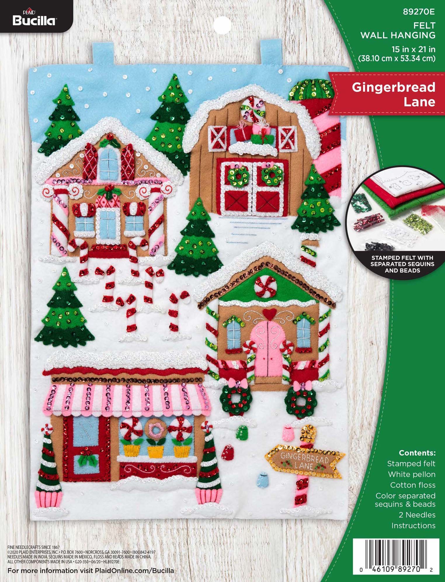 DIY Bucilla Gingerbread Lane Christmas Village Felt Hanging Craft Kit 89270E