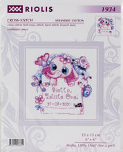 Load image into Gallery viewer, DIY Riolis Hello Little One Pink Birth Announcement Counted Cross Stitch Kit