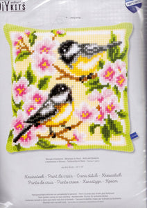 DIY Vervaco Bird Blossoms Flower Cross Stitch Needlepoint 16" Pillow Top Kit