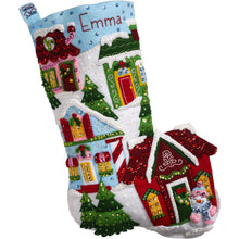 Load image into Gallery viewer, DIY Bucilla Christmas Town Snowy Village House Holiday Felt Stocking Kit 89528E