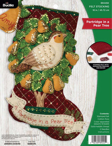 DIY Partridge in a Pear Tree 12 days of Christmas Bird Felt Stocking Kit 89445E