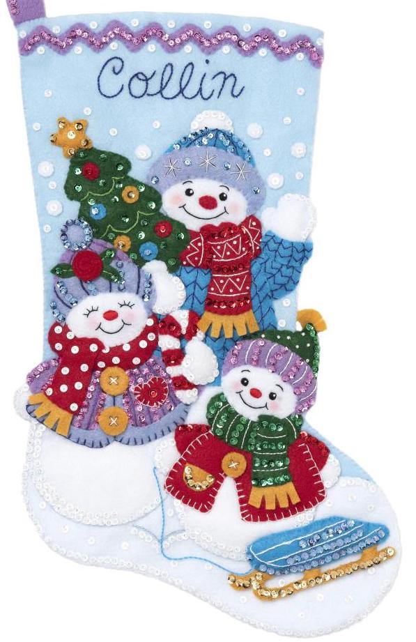 DIY Bucilla Snow Family Portrait Snowman Christmas Felt Stocking Kit 89232E
