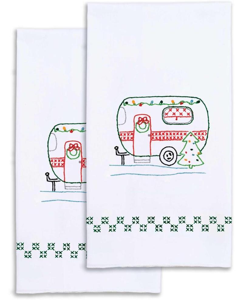 DIY Jack Dempsey Christmas Camper Vacation Stamped Embroidery Hand Towel Kit