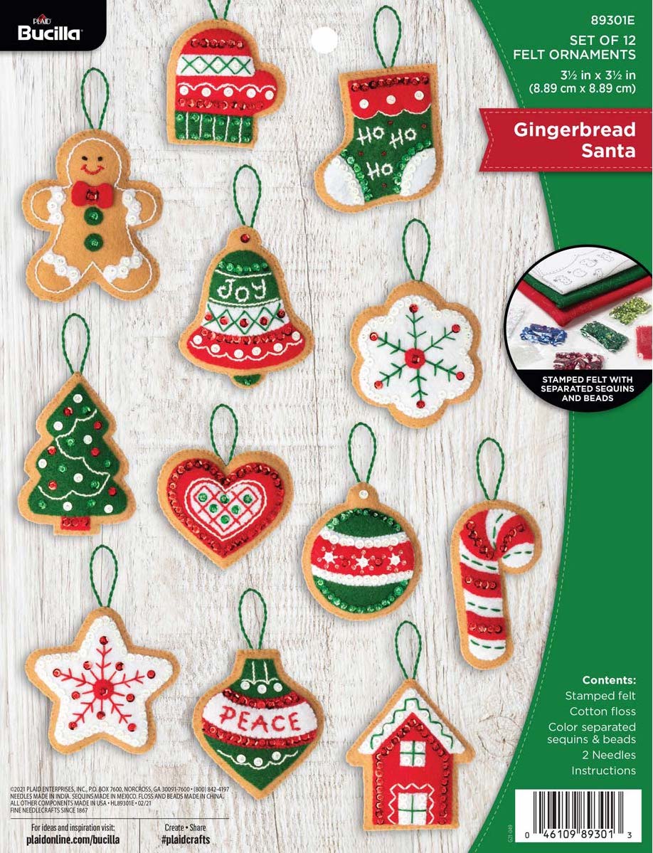 DIY Bucilla Gingerbread Santa Cookies Christmas Felt Tree Ornament Kit 89301E