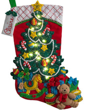 Load image into Gallery viewer, DIY Bucilla Christmas Tree Surprise Bear Toys Lighted Felt Stocking Kit 86710I
