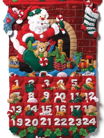 DIY Bucilla Must Be Santa Christmas Eve Fireplace Felt Advent Calendar Kit 86312