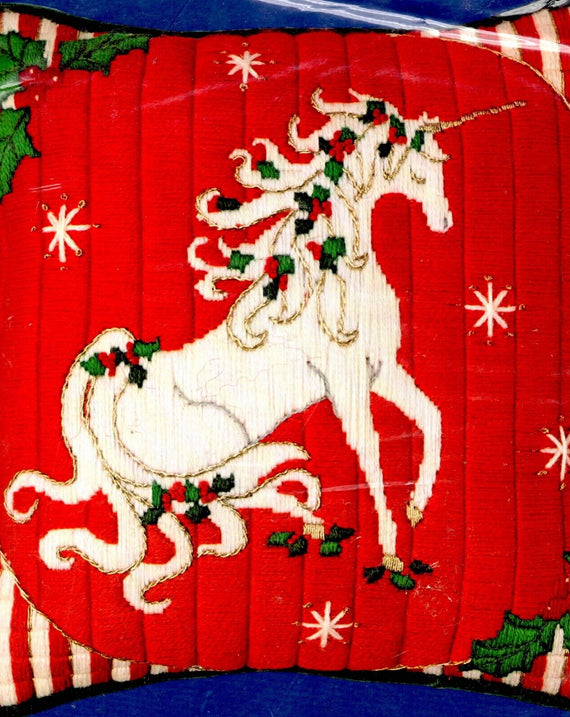 DIY Candamar Holly Unicorn Longstitch Needlepoint Pillow Top Kit