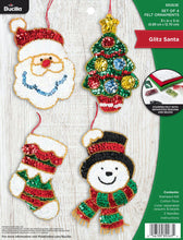 Load image into Gallery viewer, DIY Bucilla Glitz Santa Snowman Tree Christmas Holiday Felt Ornaments Kit 89263E
