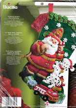 Load image into Gallery viewer, DIY Bucilla Fireman Santa Christmas Dalmatian Dog Truck Felt Stocking Kit 86107