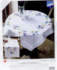 DIY Vervaco Pretty Pansies Spring Stamped Cross Stitch Table Runner Scarf Kit