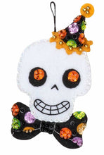 Load image into Gallery viewer, Skeleton with colorful hat and bow tie.