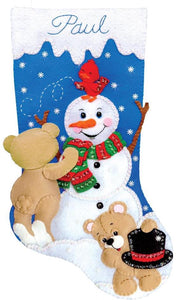 DIY Design Works Snowman with Teddies Bear Snow Christmas Felt Stocking Kit 5254