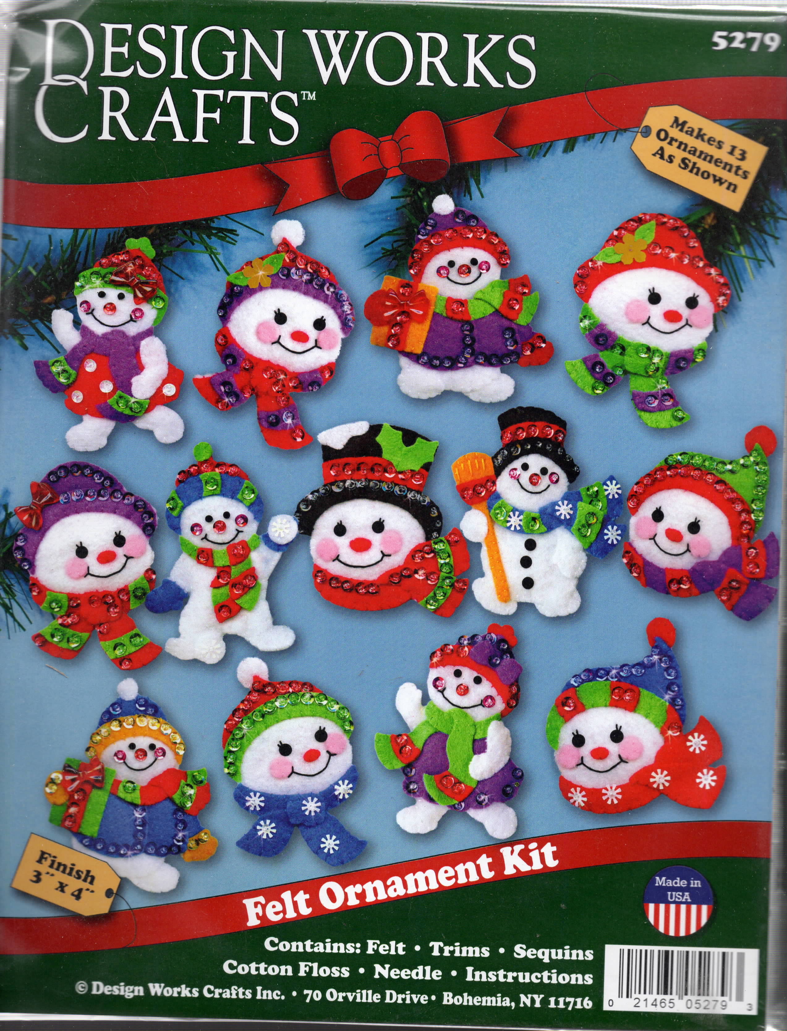 DIY Design Works Jolly Snowmen Christmas Holiday Felt Tree Ornament Kit 5279