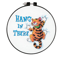 DIY Dimensions Hang in There Orange Cat Funny Stamped Cross Stitch Kit 73062