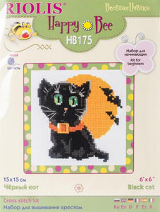 DIY Riolis Black Cat Full Moon Halloween Beginner Counted Cross Stitch Kit 6"x6"