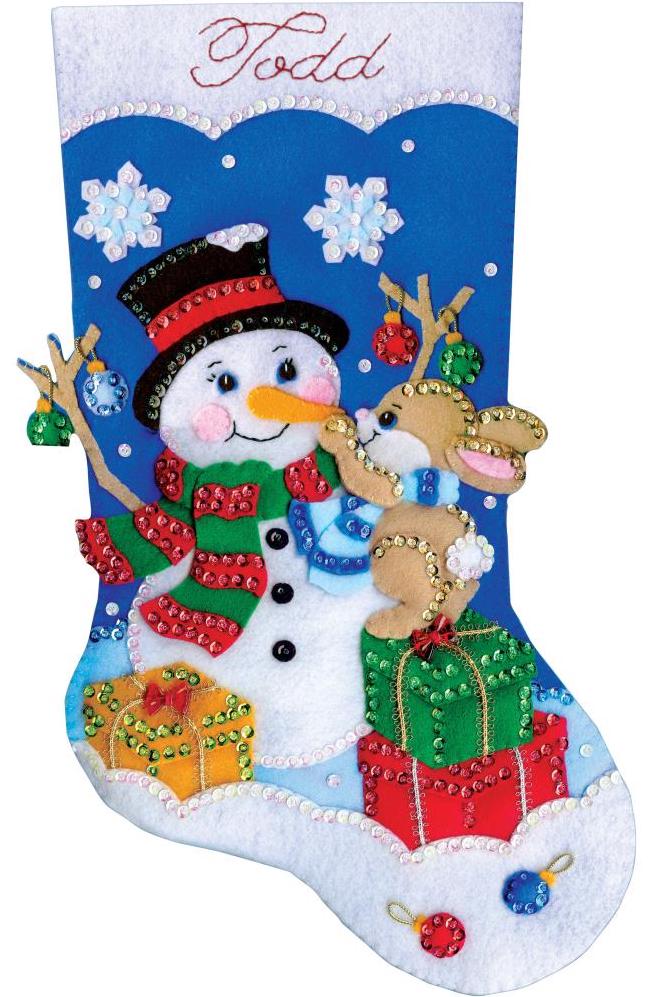 DIY Design Works Busy Bunny Snowman Holiday Christmas Felt Stocking Kit 5259