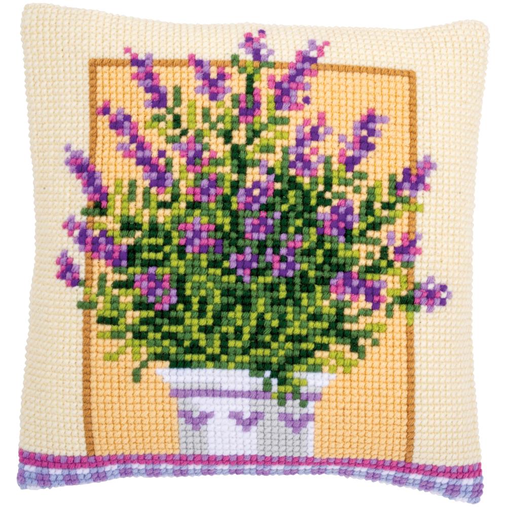 DIY Vervaco Lavender in Pot Flower Chunky Needlepoint Cushion Pillow Top Kit 16