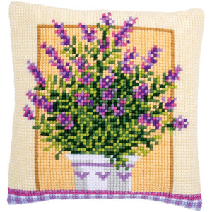 DIY Vervaco Lavender in Pot Flower Chunky Needlepoint Cushion Pillow Top Kit 16"
