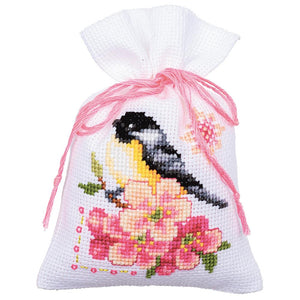 DIY Vervaco Birds and Blossoms Spring Potpourri Bag Counted Cross Stitch Kit