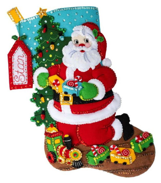 DIY Bucilla Toy Train Santa Christmas Eve Holiday Toys Felt Stocking Kit 89485E