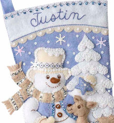 DIY Bucilla Snowmans Winter Wonderland Christmas Blue Felt Stocking Kit 89245E