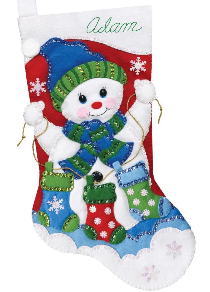 DIY Design Works Snowman with Stockings Holiday Christmas Felt Stocking Kit 6806