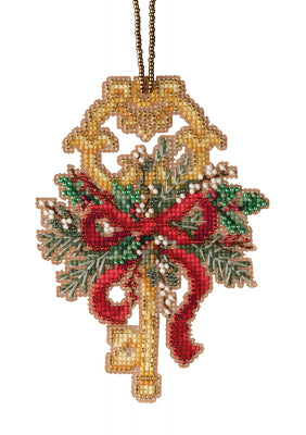 DIY Mill Hill Winter Key Antique Key Pine Bow Bead Cross Stitch Ornament Kit